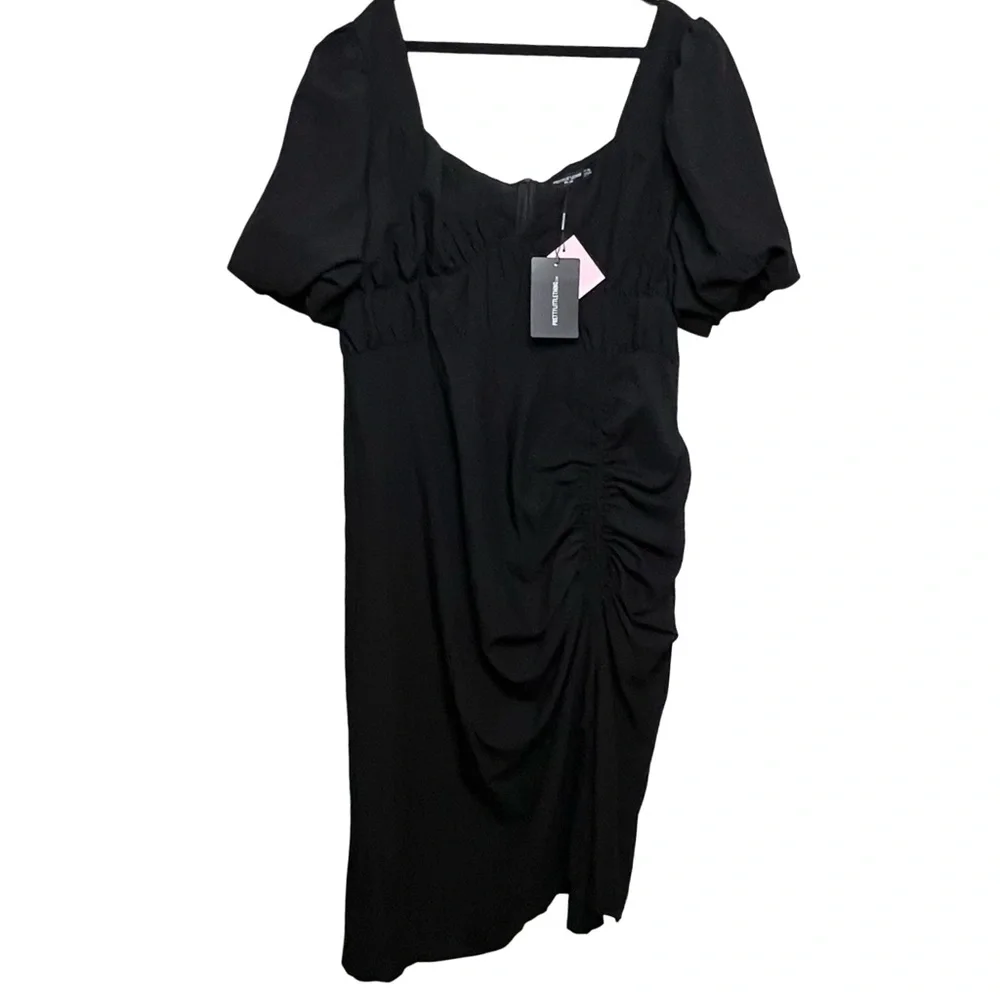 Pretty Little Thing Puff Sleeve Ruched Split Side Midi Dress - Picture 2 of 9